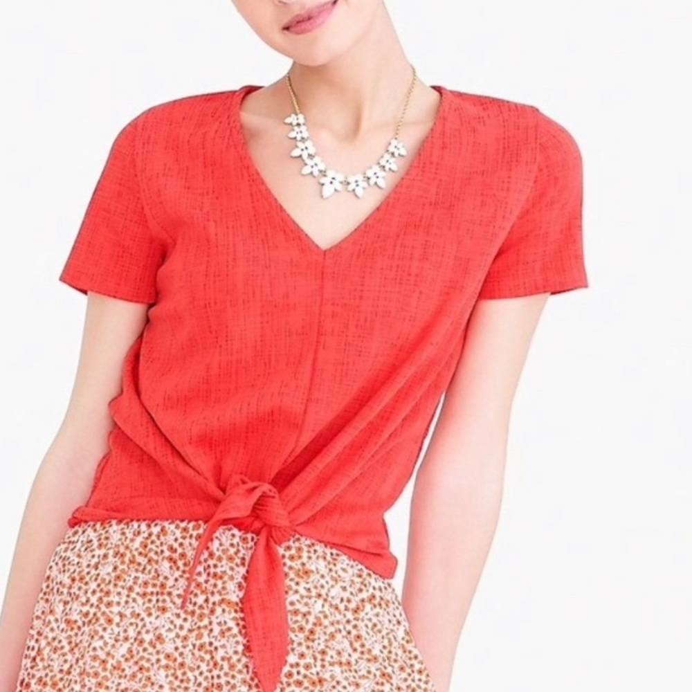 J.Crew Textured Womens Top V-neck Knot Tie Waist